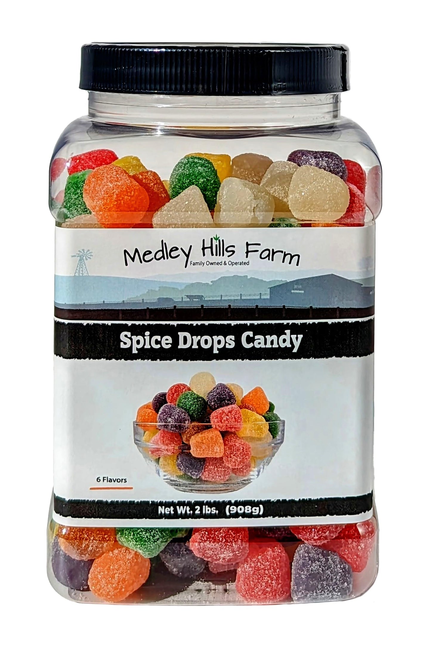 Spice Drops Candy By 2 lbs. in Reusable Container - Assorted Gum drops candy - flavors of cinnamon, clove, anise, spearmint, root beer (sassafras)