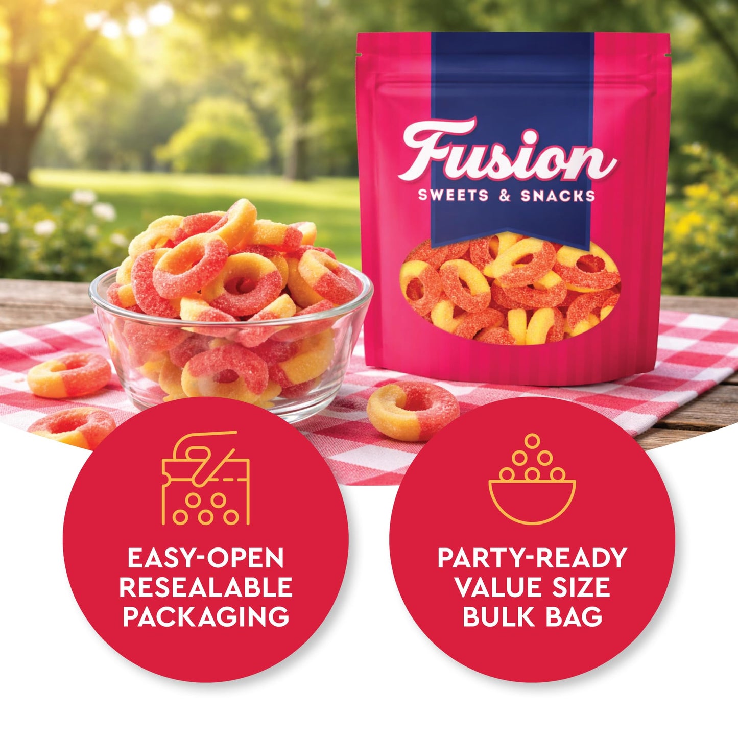 Peach Rings Gummy Candy 1 lb - Soft Chewy Texture Classic Sweet & Sour Gummies Bulk Bag, Nostalgic Juicy Peach Rings Bulk For Snacking, Party Treats