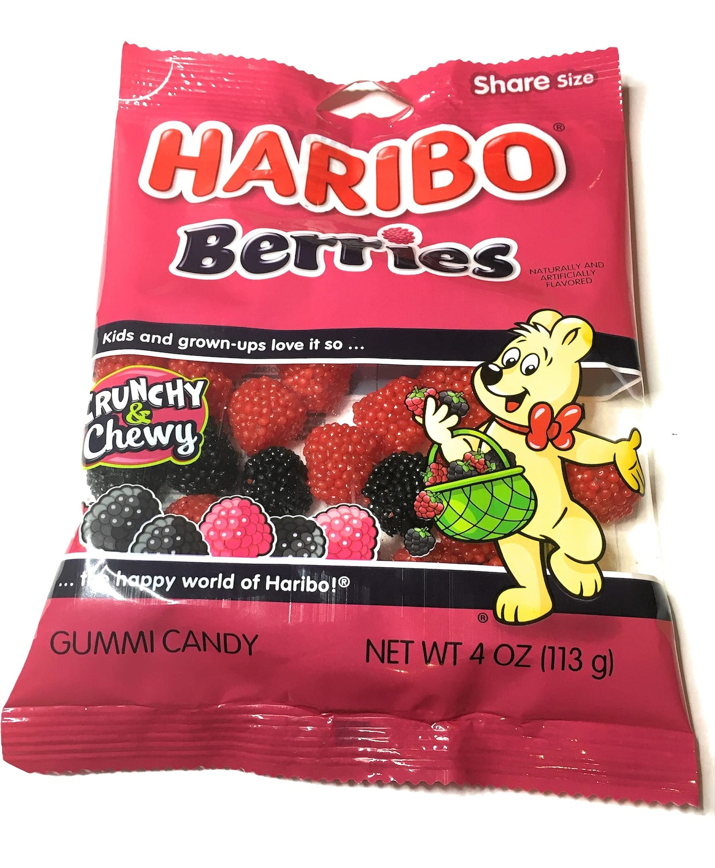 Haribo Of America (1) 4 oz Bag Haribo Berries Crunchy and Chewy Gummy Candy (Raspberries and Blackberries) Share Size Pack