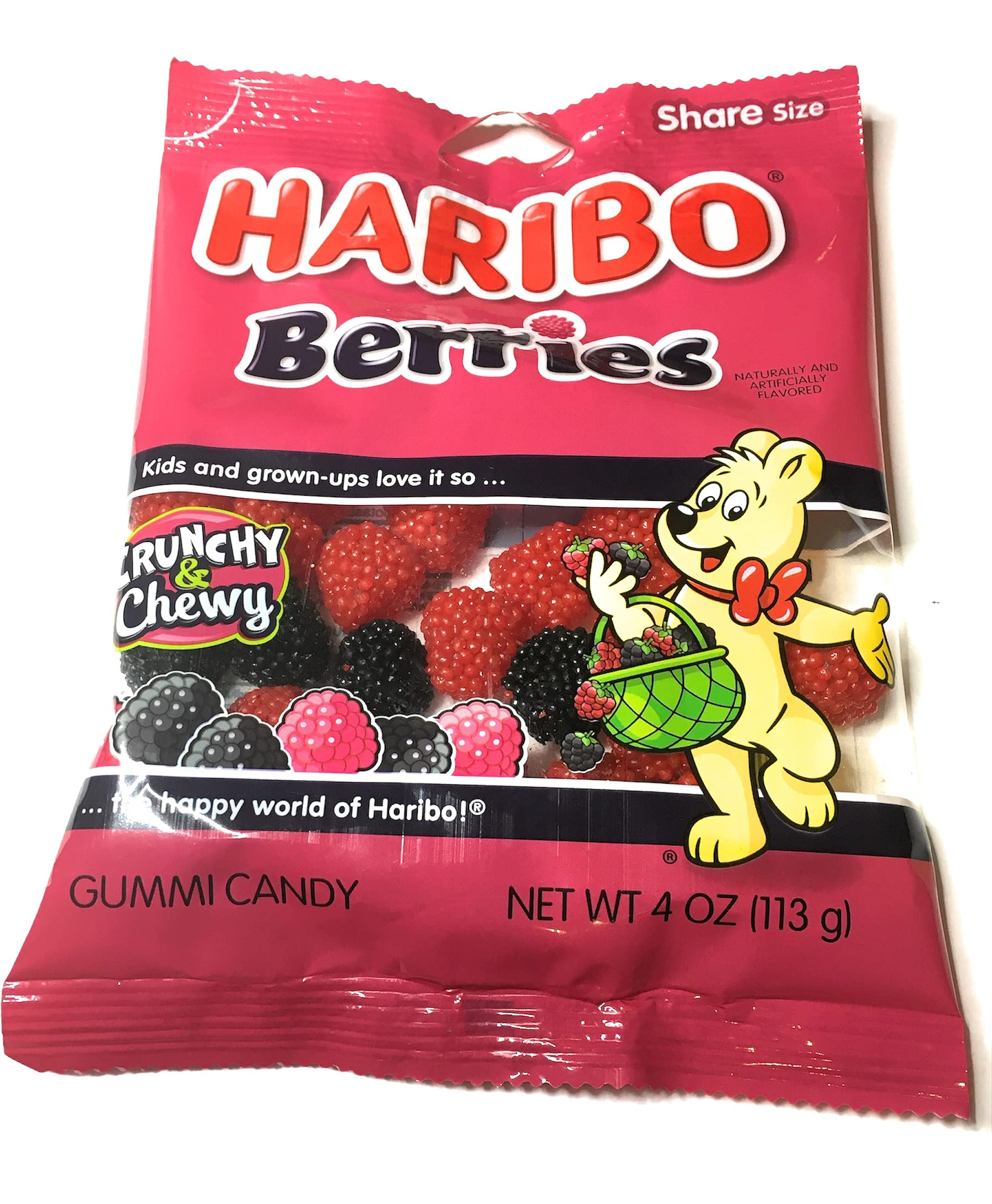 Haribo Of America (1) 4 oz Bag Haribo Berries Crunchy and Chewy Gummy Candy (Raspberries and Blackberries) Share Size Pack