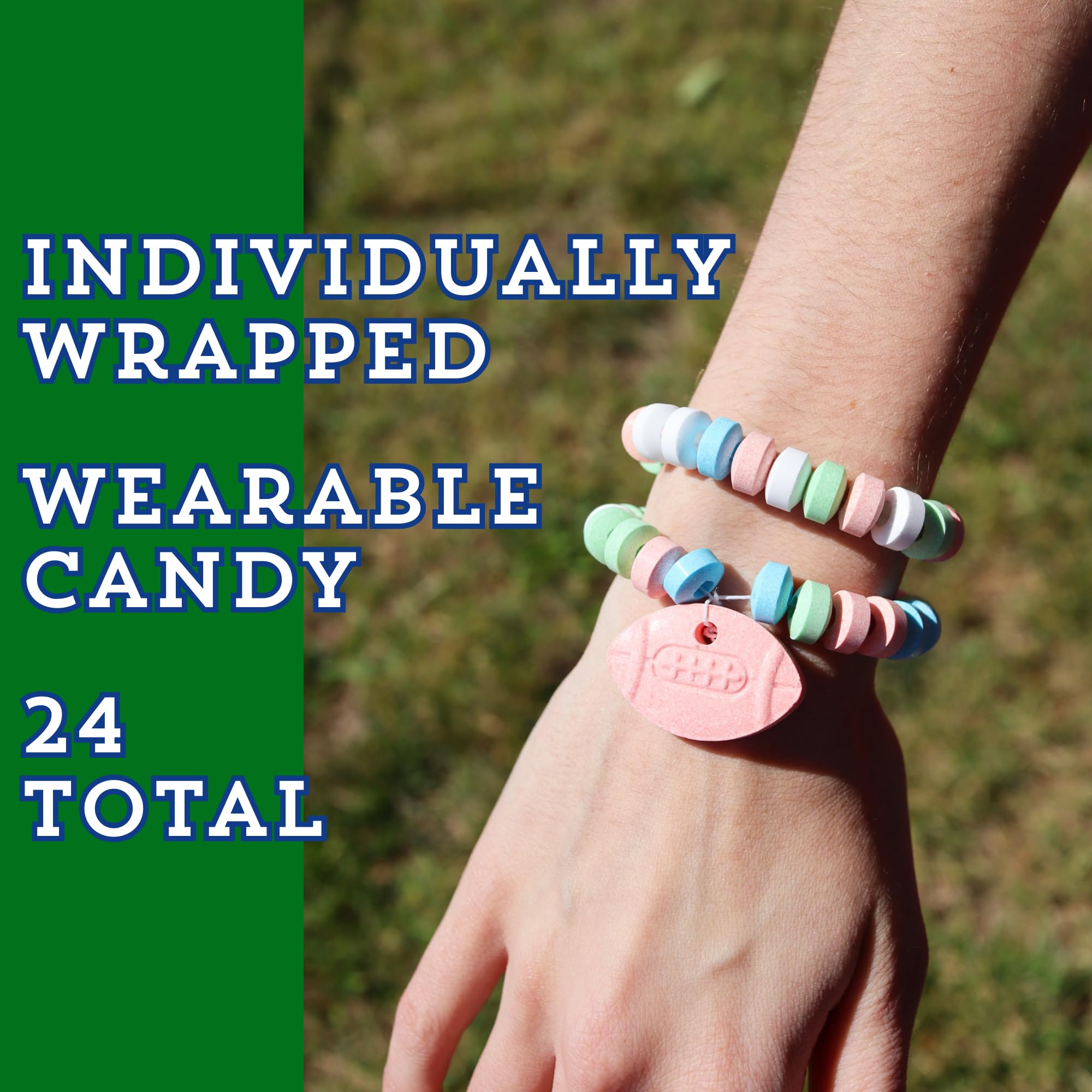 Football Candy Bracelets, Sports Themed Edible Jewelry, Individually Wrapped Team Party Favors, 24 Count, 10.16 Ounces