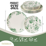 Trendables 80 Piece Plastic Disposable Plates Set For 40 Guests I 40 X 8 Inch Dessert Plates & 40 X 10 Inch Wedding Party Plates | Ivory & Green
