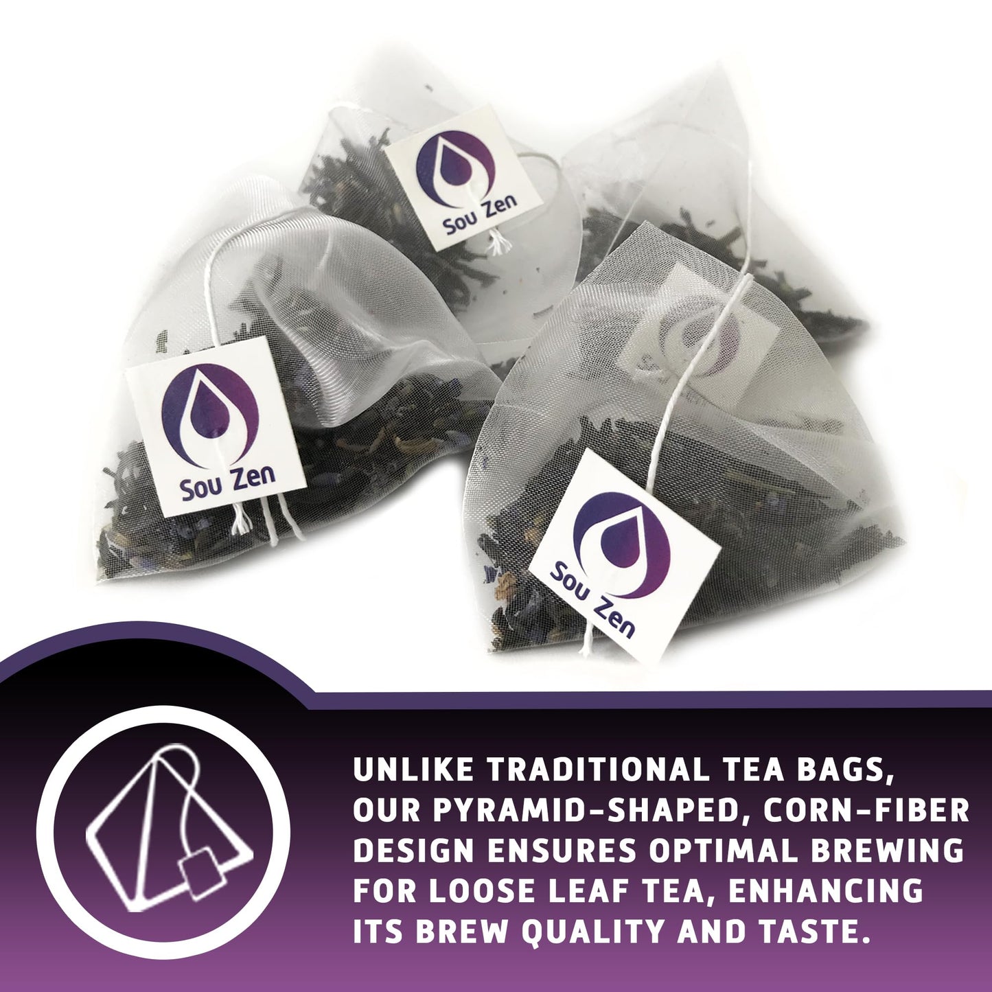 Sou Zen Earl Grey Lavender 30 Corn-Fiber Pyramid Tea Bags | Premium Loose Leaf Blend with Bergamot & Lavender | Naturally Organic Ingredients, No