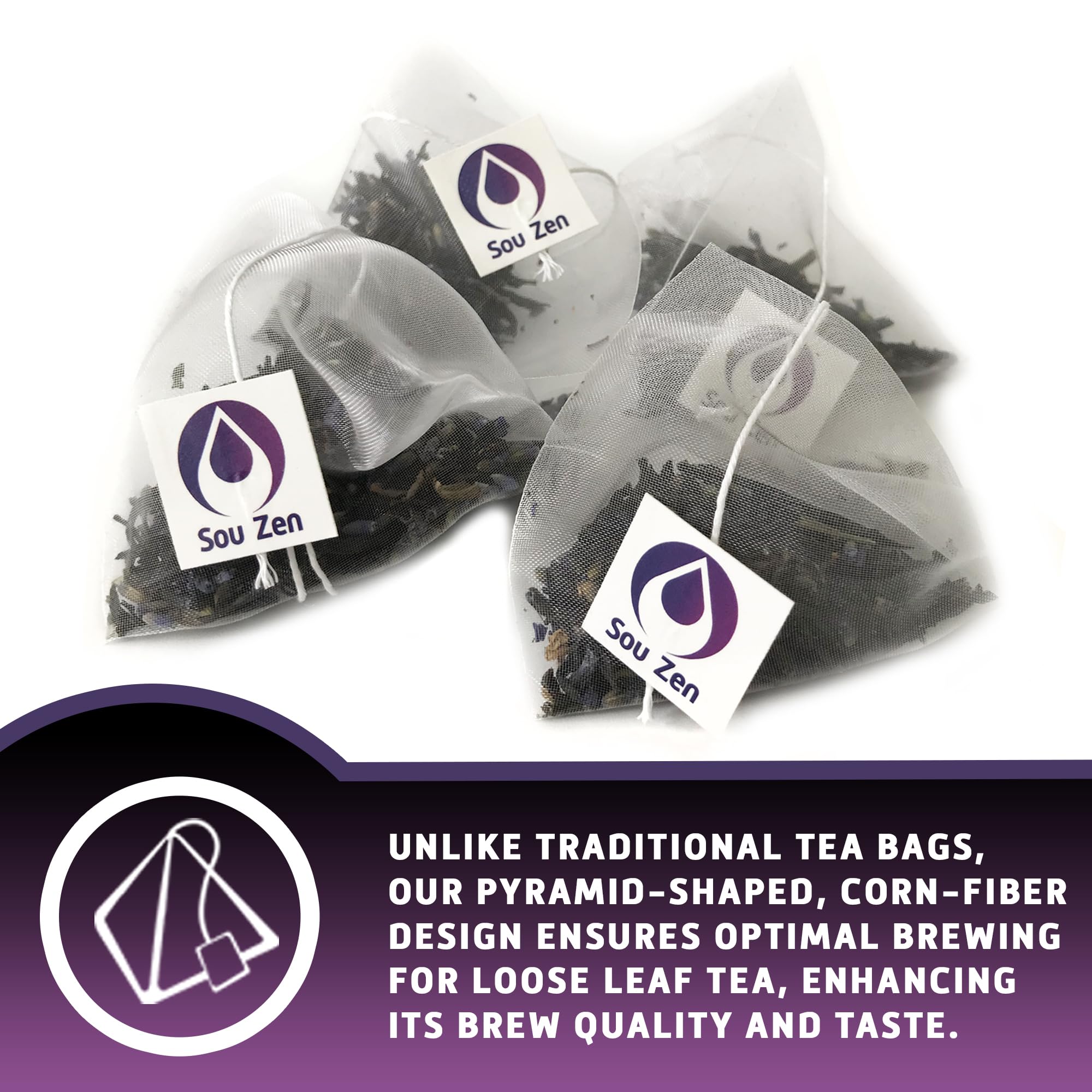 Sou Zen Earl Grey Lavender 30 Corn-Fiber Pyramid Tea Bags | Premium Loose Leaf Blend with Bergamot & Lavender | Naturally Organic Ingredients, No