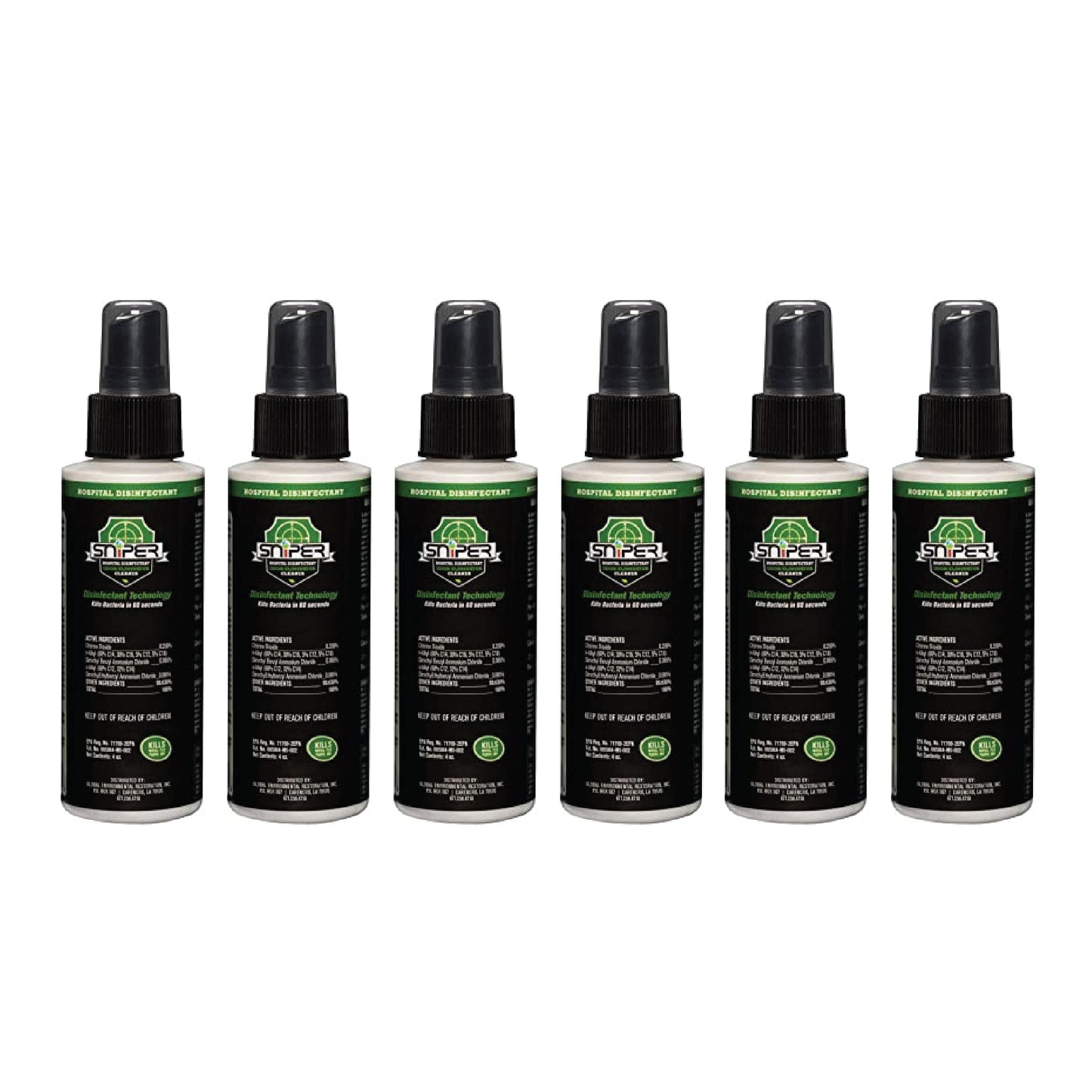 SNiPER Hospital Disinfectant, Odor Eliminator & All-Purpose Cleaner, 4 Ounce Spray, 6-Pack