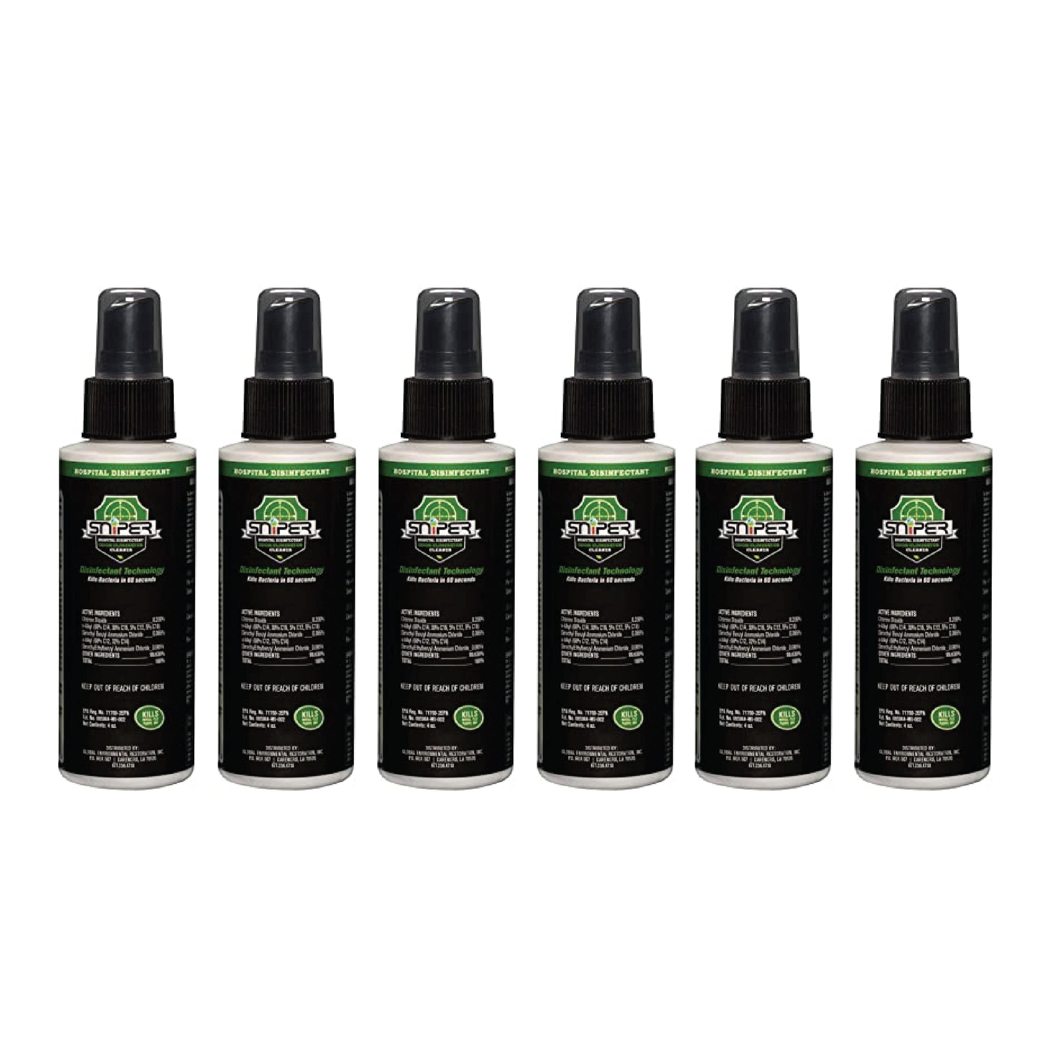 SNiPER Hospital Disinfectant, Odor Eliminator & All-Purpose Cleaner, 4 Ounce Spray, 6-Pack