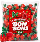Strawberry Bon Bon Candy | 2 LB Value pack | - Individually Wrapped Fruit Hard Candies with Juicy Center, for Pinata Stuffers, Party Treats & Candy