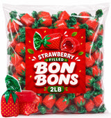 Strawberry Bon Bon Candy | 2 LB Value pack | - Individually Wrapped Fruit Hard Candies with Juicy Center, for Pinata Stuffers, Party Treats & Candy