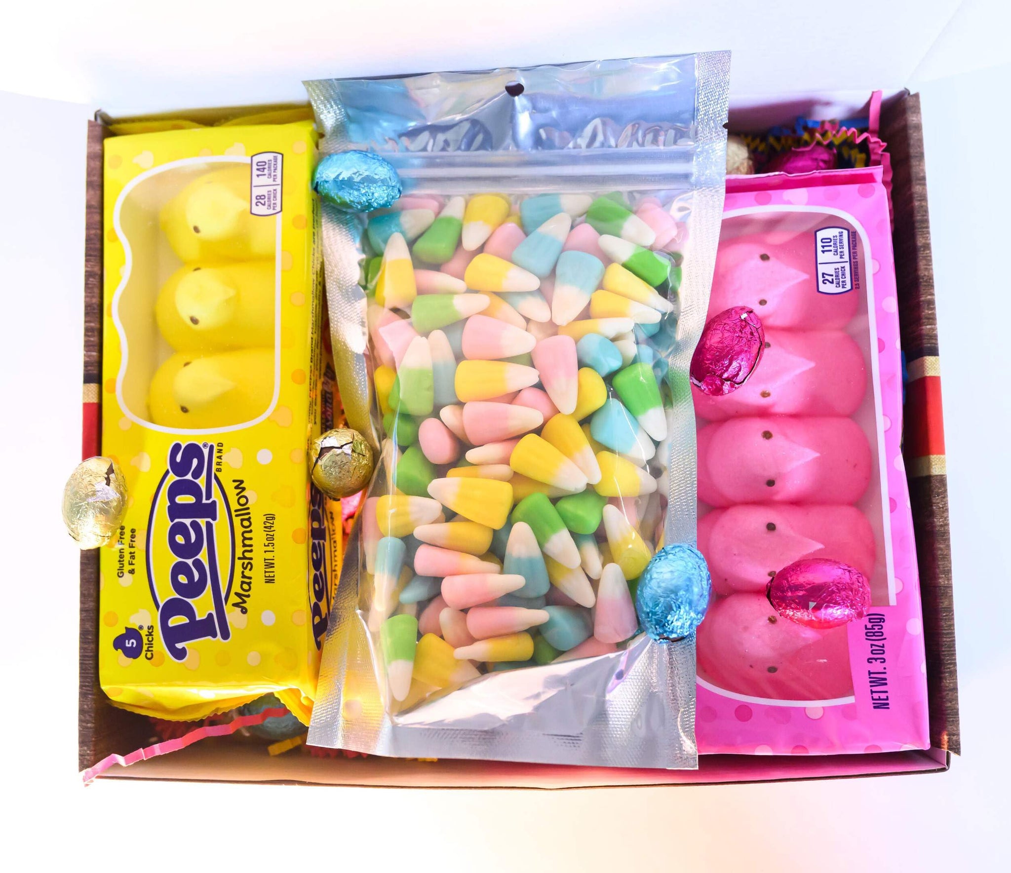 Gift Box Garden | Easter Candy & Chocolate Gift Box | Includes Marshmallow Chicks, Candy Corn & Foil Wrapped Chocolate Eggs | Festive Bunny Basket