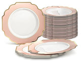 " OCCASIONS " 240 Plates Pack, Heavyweight Disposable Wedding Party Plastic Plates (8'' Appetizer/Dessert Plate, Imperial in White/Blush & Gold)
