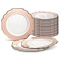 " OCCASIONS " 240 Plates Pack, Heavyweight Disposable Wedding Party Plastic Plates (8'' Appetizer/Dessert Plate, Imperial in White/Blush & Gold)