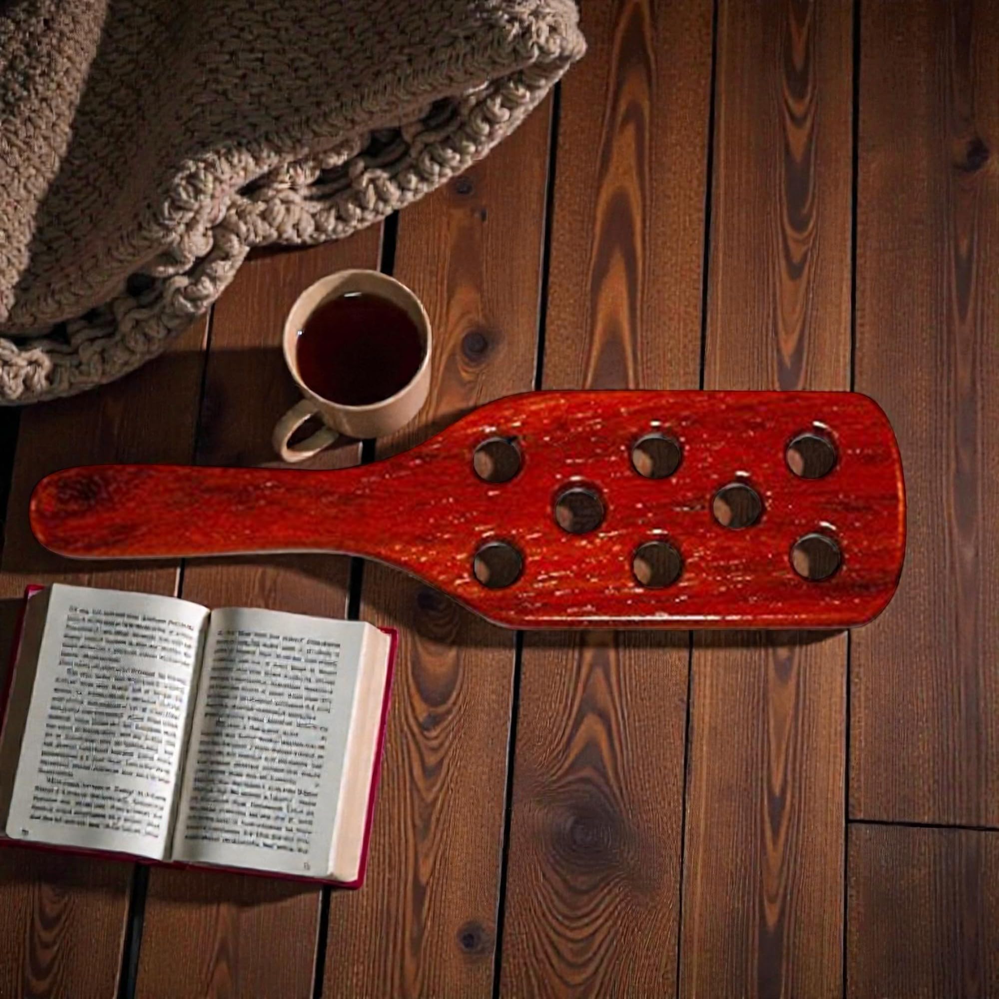 Carpet Beater, Hardwood Paddle with Holes - Mahogany Finish