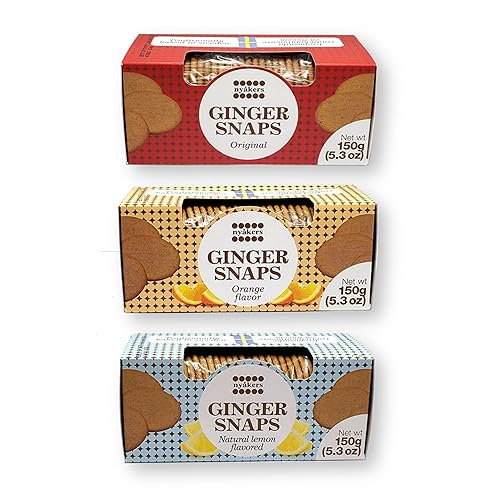 Tasty Kitchen Nyakers Swedish Gingersnaps Cookies Ginger Snaps 3 Varieties (1 Original, 1 Orange, and 1 Lemon) 10.58 Oz ea.