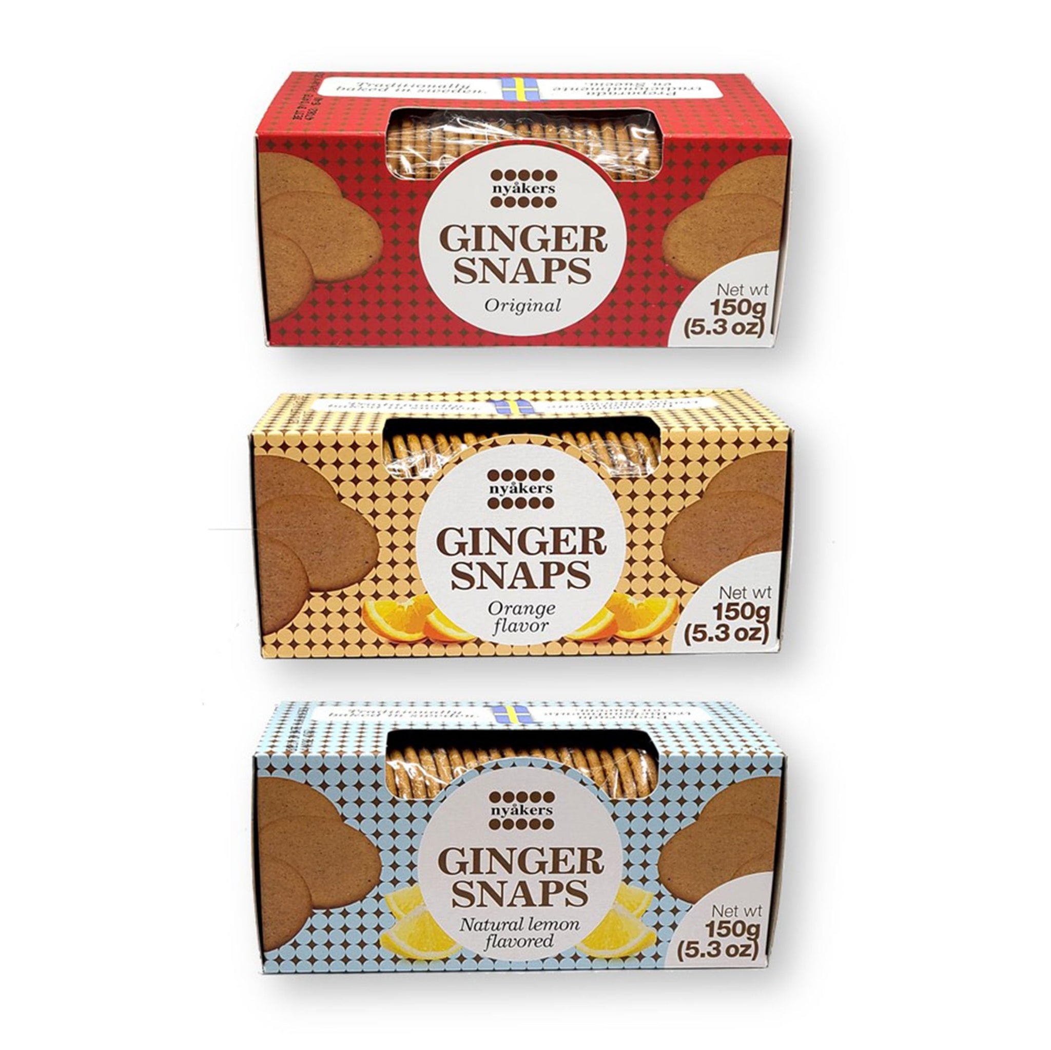 Tasty Kitchen Nyakers Swedish Gingersnaps Cookies Ginger Snaps 3 Varieties (1 Original, 1 Orange, and 1 Lemon) 10.58 Oz ea.