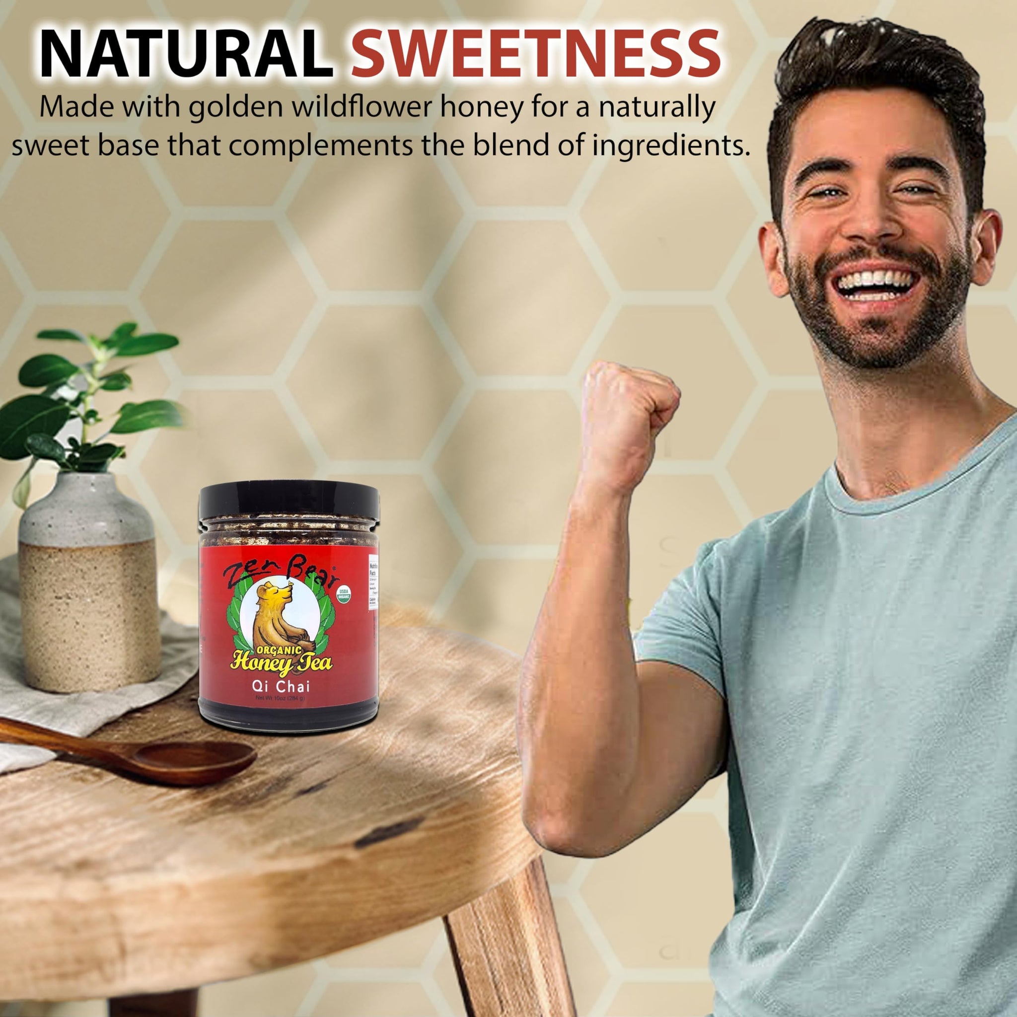 Zen Bear Organic Qi Chai Honey Tea - Rich India-Inspired Flavor Infused with Premium Black Tea, Cinnamon, Cardamom, Cloves, and Black Pepper