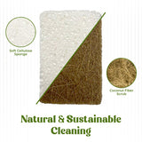 12 Pack Natural Kitchen Sponges - Biodegradable, Compostable, Sustainable Wood Cellulose & Coconut Fiber Sponge for Dishes, Quick Drying & Non Scratch