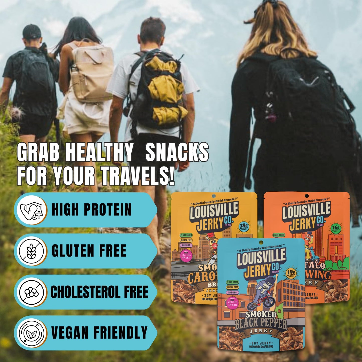 Louisville Jerky Co. Sweet & Smoky Carolina Mustard BBQ Vegan Jerky, Plant Based Protein Snack (3 Ounce, 3-Pack) - Smoky Southern BBQ Flavor