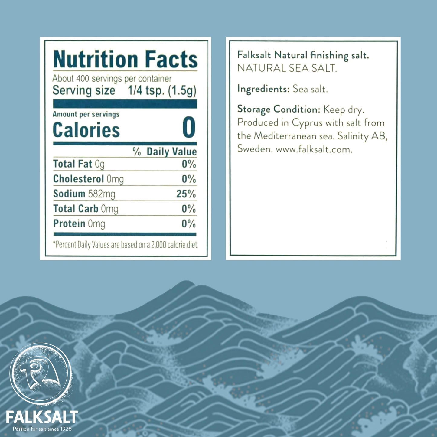 Falksalt - Natural Sea Salt Flakes, Light & Crunchy Gourmet Sea Salt Flakes for Cooking, Baking, & Finishing (1.32 lb)