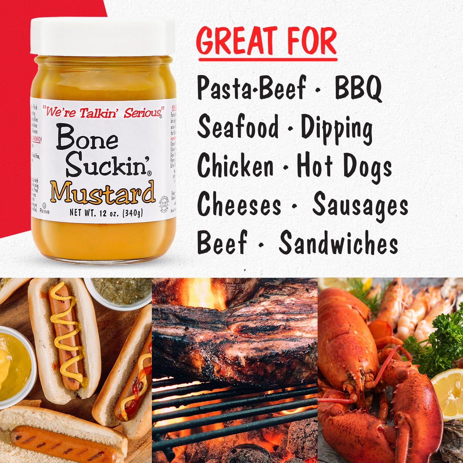 Bone Suckin' Sweet Spicy Mustard, National Champion, Made in the USA, Non-GMO, Gluten-Free, Kosher and has No High Fructose Corn Syrup - 2 Pack (12