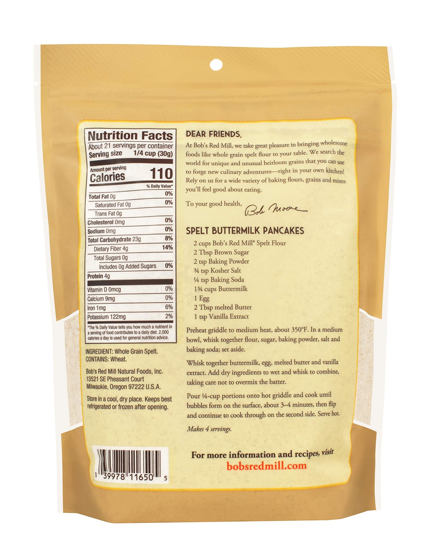 Bob's Red Mill Spelt Flour, 22oz (Pack of 1) - Whole Grain, Vegan, Kosher