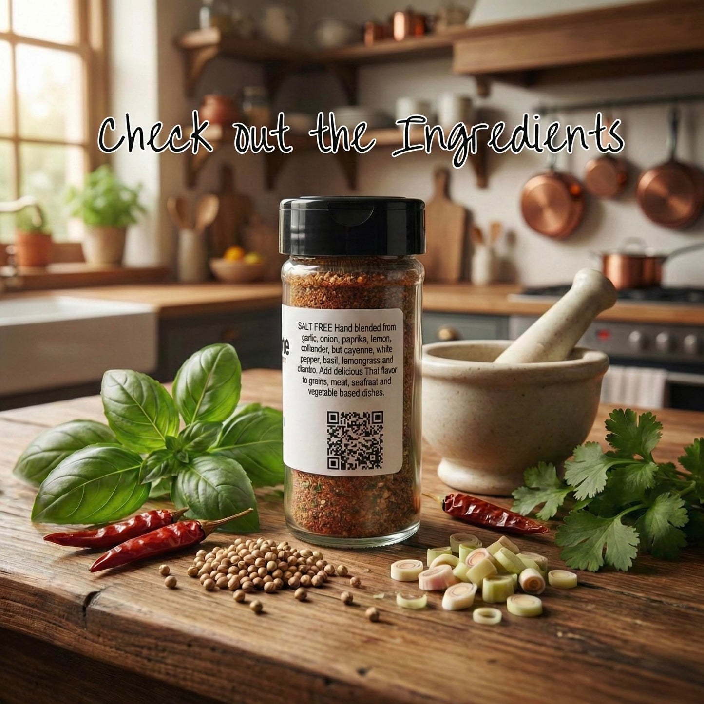Stir Fry, Spicy Thai Seasoning, Salt Free Spice blend, Suited for all Vegetables, Meat, Stir Fry, Popcorn, Noodles, 2.5 oz Glass Bottle with Sifter