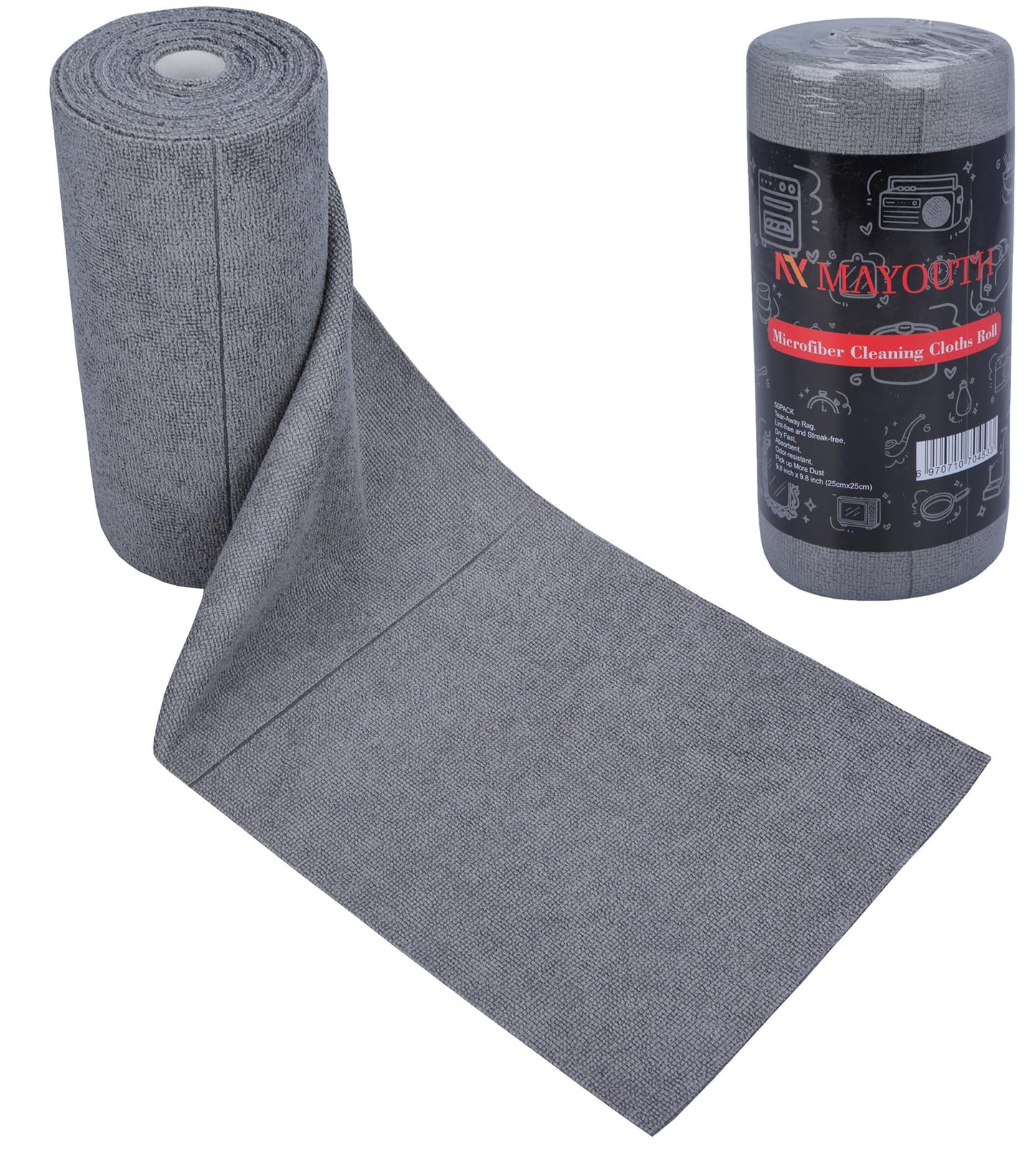 MAYOUTH Microfiber Cleaning Cloths Roll 50-Pack Reusable Paper Towels for Car Wash Supplies Ultra Absorbent Kitchen Dish Rags House Window Cleaning
