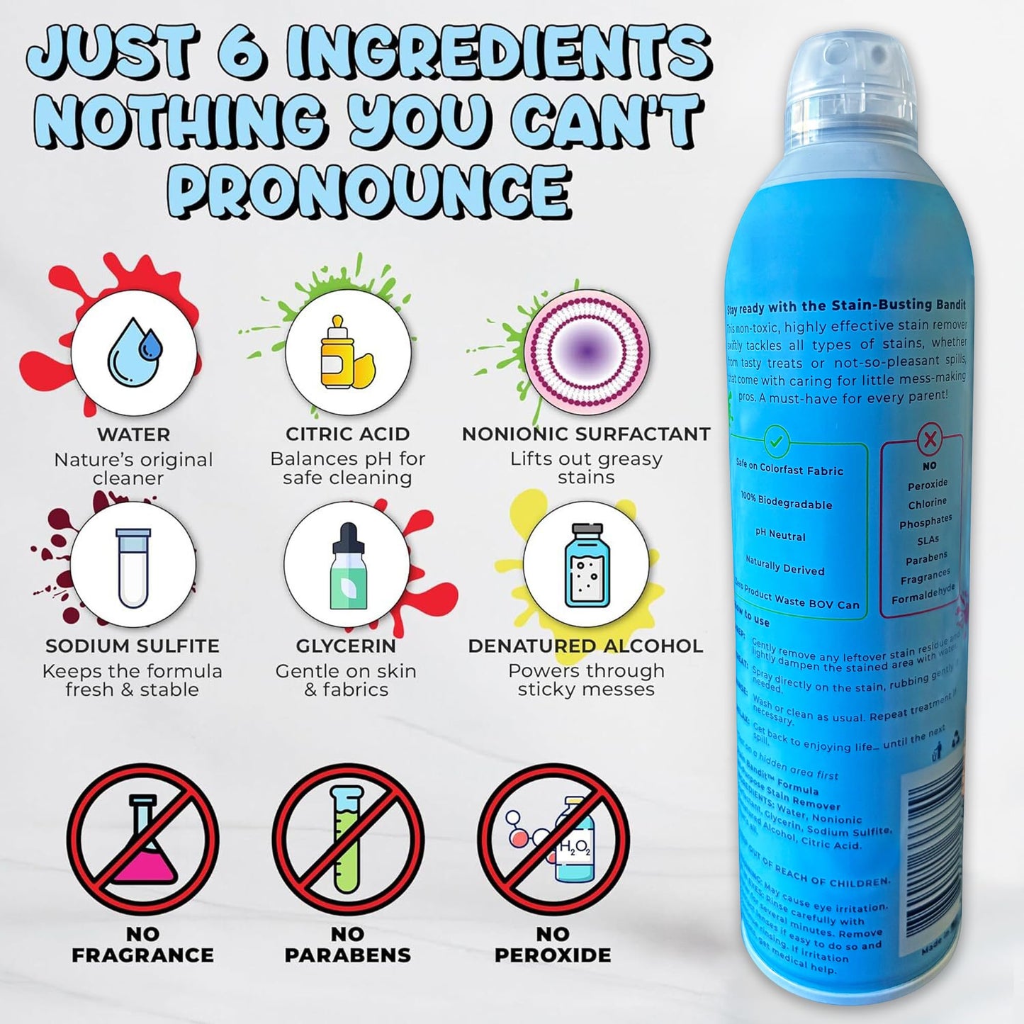 Stain Bandit Stain Remover Spray | Non-Toxic Stain Remover Family Safe Formula | Bag-On-Valve 360° Continuous Spray Bottle | Cleaner for Clothes