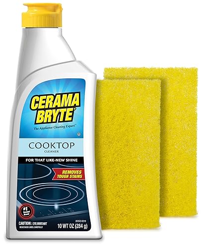 Cerama Bryte Combo Kit Pads & Removes Tough Stains Cooktop and Stove Top Cleaner for Glass - Ceramic Surfaces, 10 Ounces