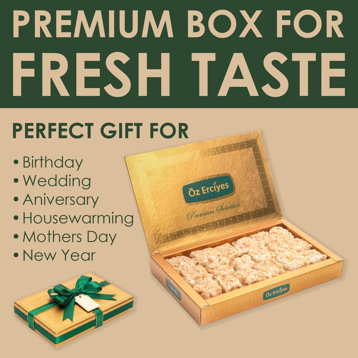Baklava Style Turkish Delight with Hazelnut Cream - Soft Lokum Candy Inspired by Baklava Pastry, Gourmet Turkish Sweets Gift Box, Dulces Turcos, 17.6