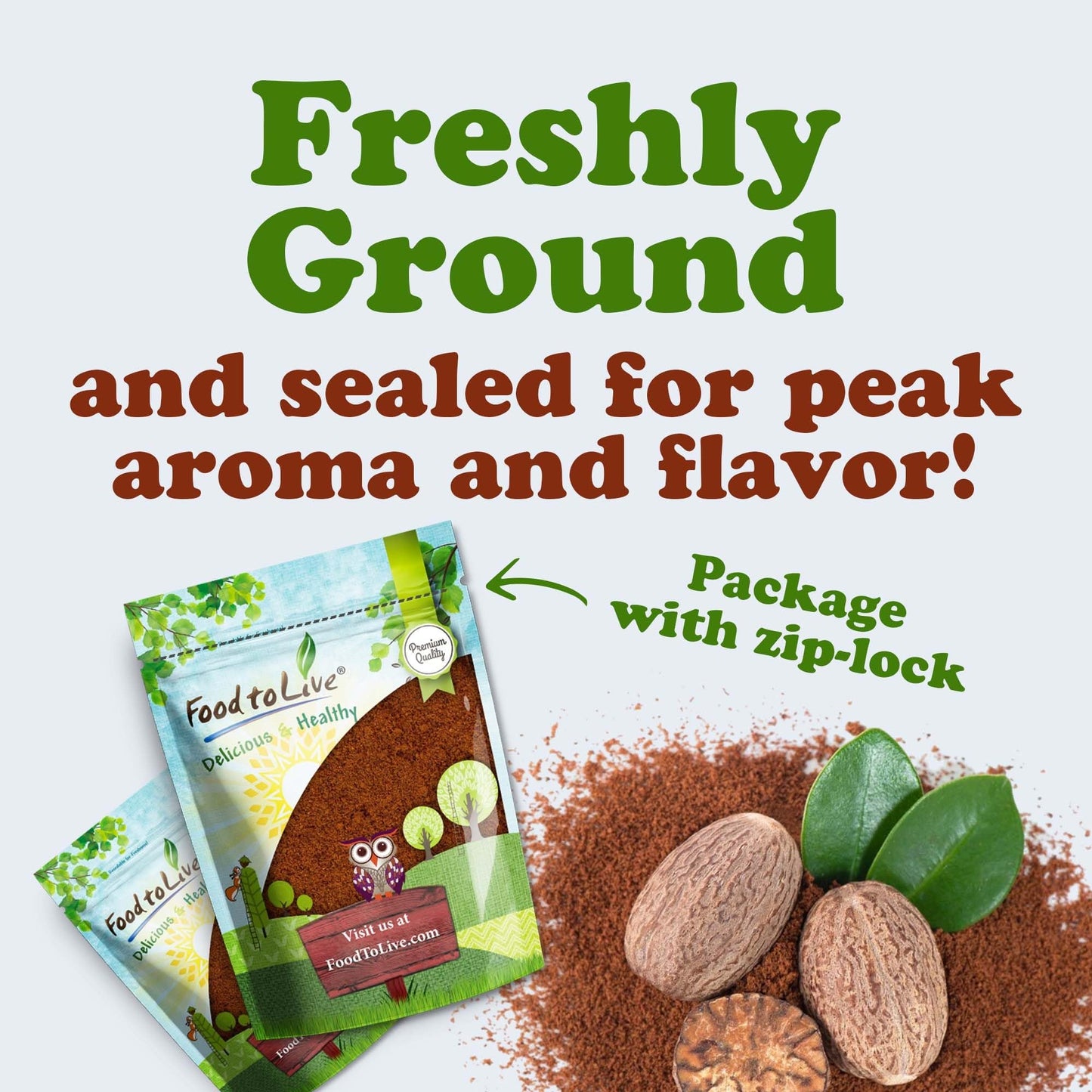 Food to Live Ground Nutmeg, 2 Pounds - Premium Quality, Freshly Ground, All-Natural Spice for Baking, Cooking and Beverages. Vegan, Kosher, Bulk