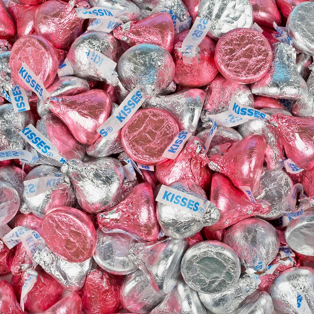 180 Pcs Light Pink & Silver Milk Chocolate Kisses Candy (1.8 lbs)