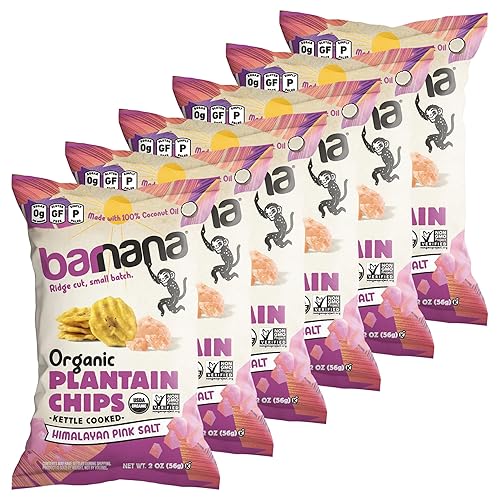 Barnana - Organic Plantain Chips, Himalayan Pink Salt, Healthy Snack Made With 100% Coconut Oil, Non-GMO, Potato Chip Alternative, Zero Sugar, Paleo