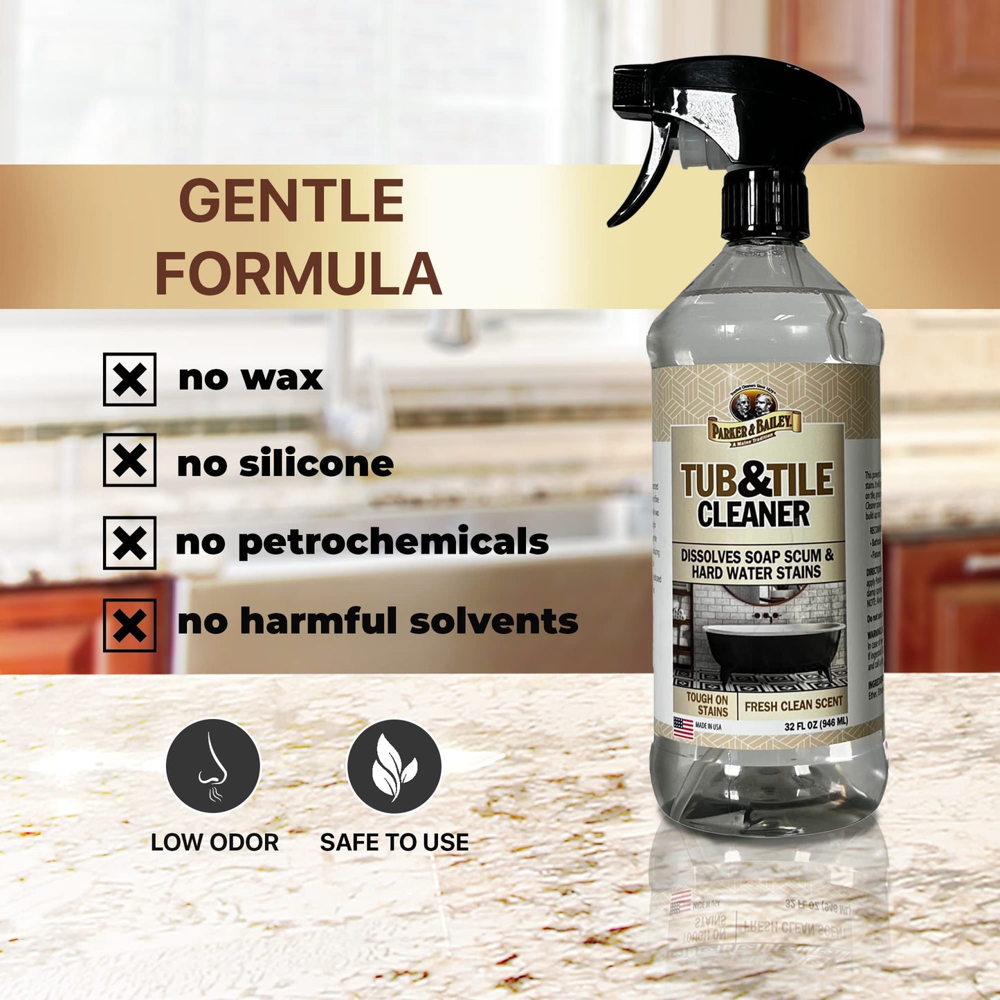 PARKER & BAILEY Tub & Tile Cleaner - Bathroom Cleaner Shower Cleaner Spray Tub Cleaner Soap Scum Remover for Shower Hard Water Stain Remover Household