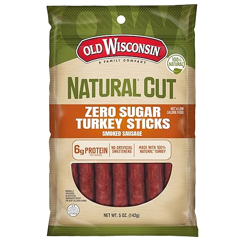 Old Wisconsin Natural Cut Turkey Sausage Snack Sticks, Zero Sugar, Naturally Smoked, Ready to Eat, High Protein, Low Carb, Keto, Gluten Free, No
