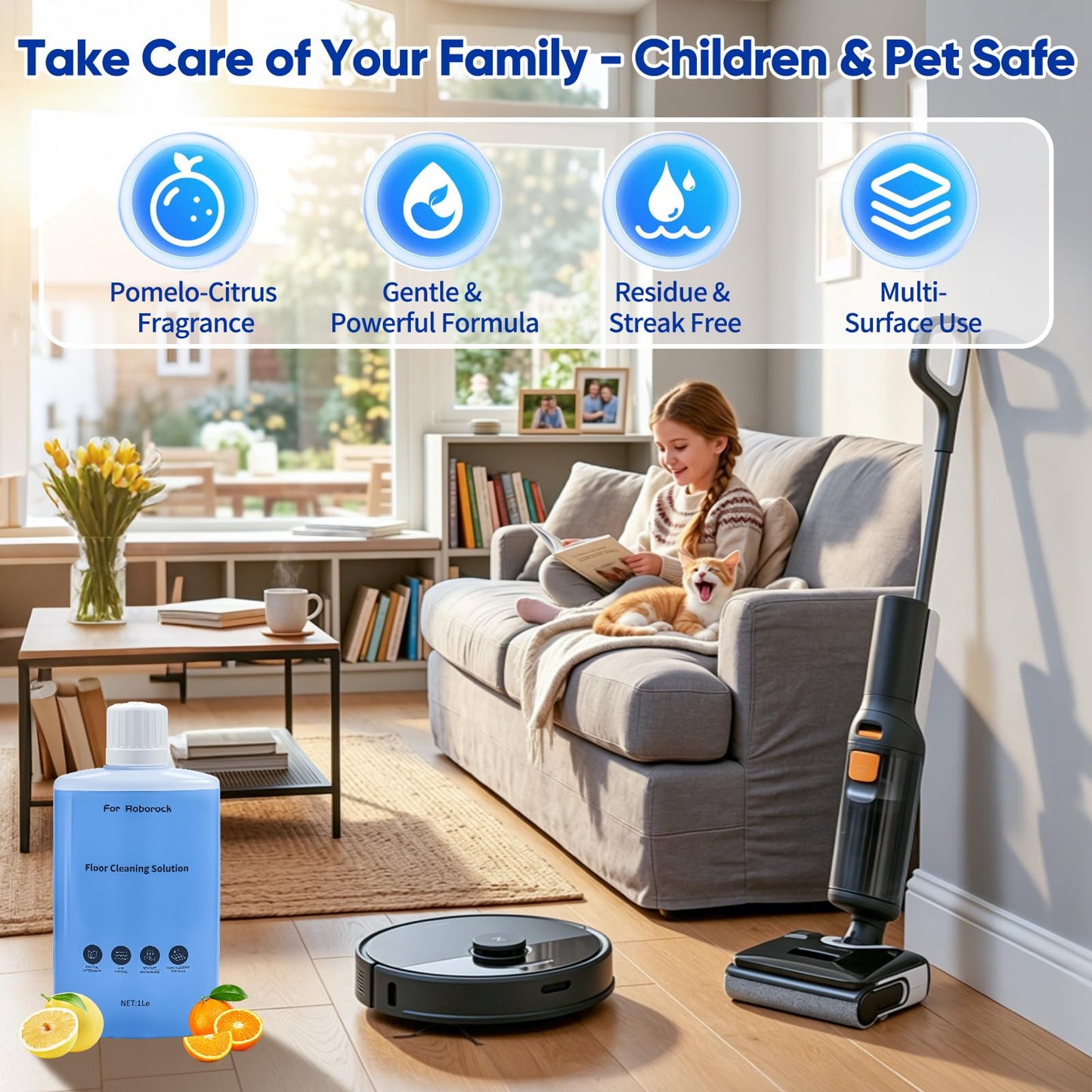 2 Pack Floor Cleaning Solution for Roborock Robot Vacuum and Mop & Wet Dry Vacuum Cleaner, Residue & Streak Free, Pet Safe, Deeply Cleans Various Hard