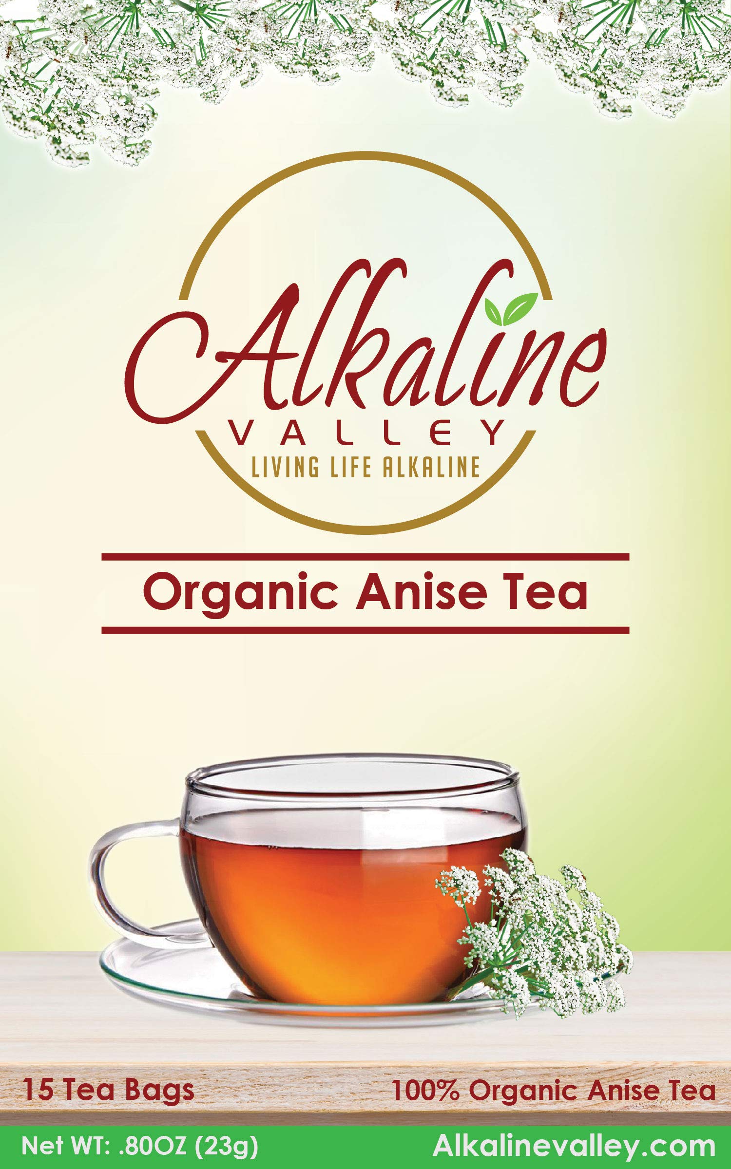 Anise Tea - 100% Organic and Alkaline - 15 Unbleached/Chemical-Free Anise Tea Bags - Pack of 3 - Caffeine-Free, No GMO