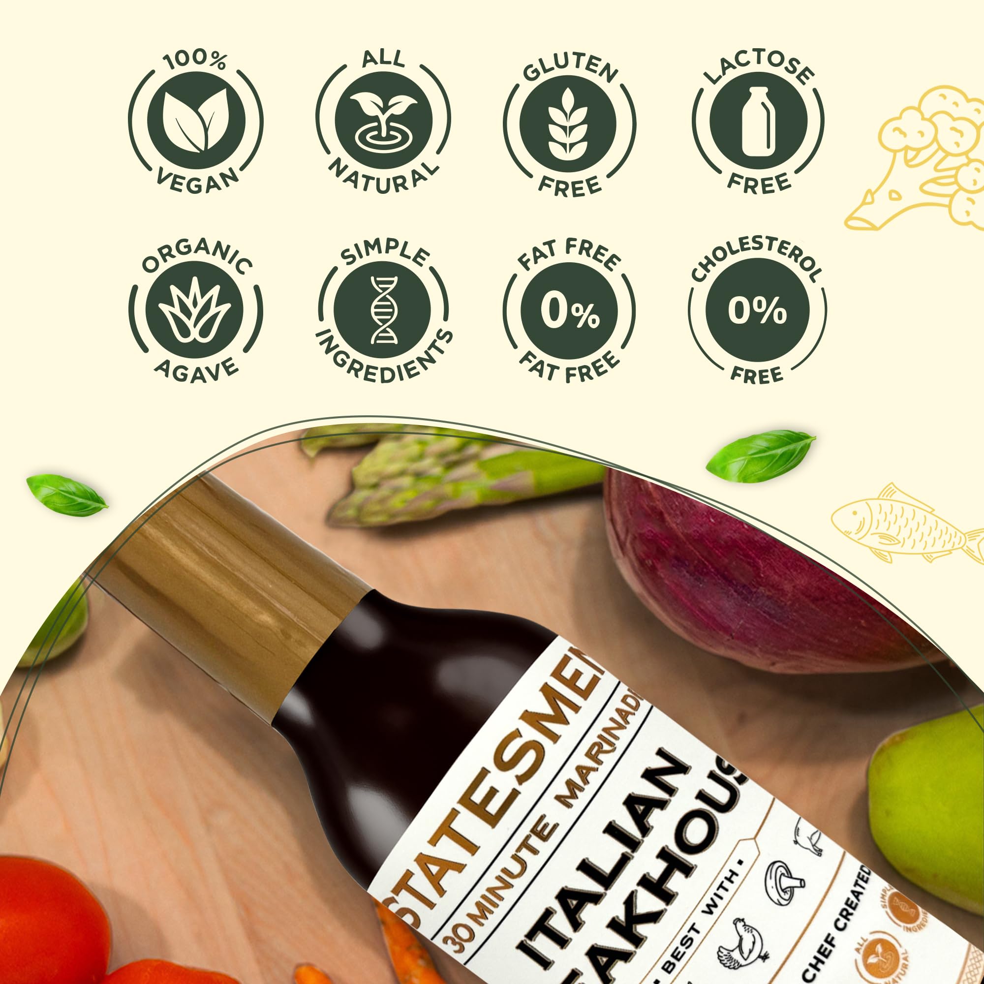Statesmen Italian Steakhouse 30 Minute Marinade, 5 oz - Gluten-Free, Vegan, Lactose-Free Italian Herb Marinade for Chicken, Steak, Pork & Vegetables