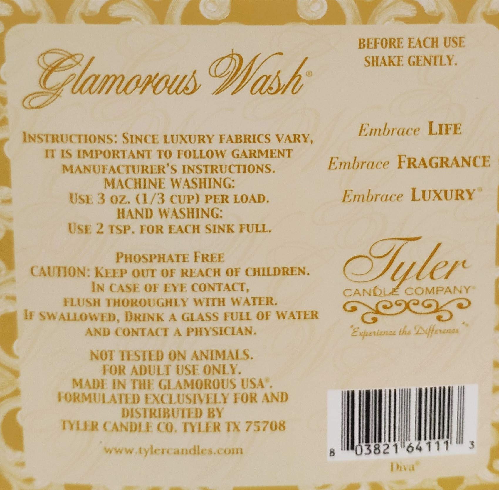Tyler Candle Glamorous Wash Diva Half Gallon (64 OZ) Laundry Detergent/with Glamorous Sachet Single Pouch