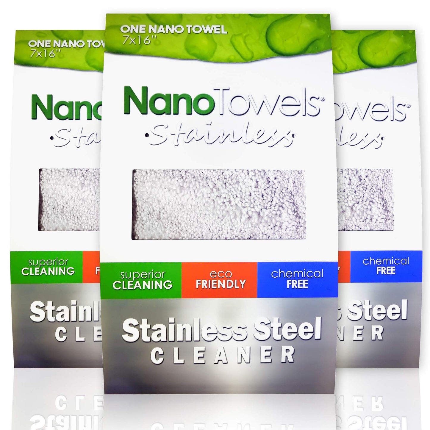 Nano Towels Stainless Steel Cleaner 3-Pack | The Amazing Chemical Free Stainless Steel Cleaning Reusable Wipe Cloth | Kid & Pet Safe | Grey 7x16 (3