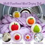 Uloryce Wool Dryer Balls XL 6 Pack, Reusable Laundry Dryer Balls with Cute Fruit Design, Reduce Drying Time, Soften Clothes, Anti Static, Eco Friendly