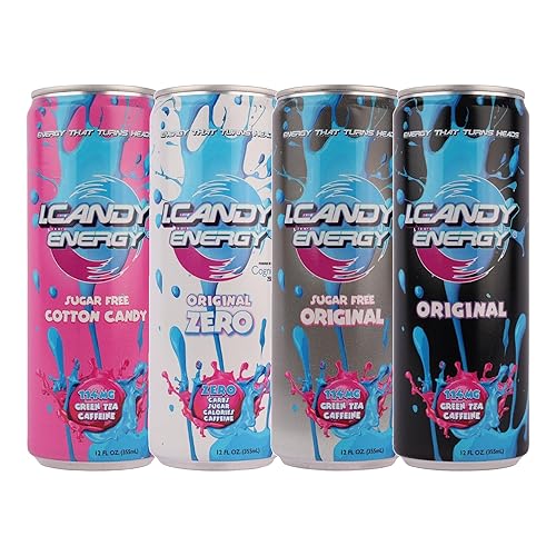 I.CANDY Energy Drink Sample Pack, Original, Cotton Candy, Sugar Free, 12 Fl Oz Cans, Natural Caffeine, Sugar Free Energy Drinks, with B3, B6, B12