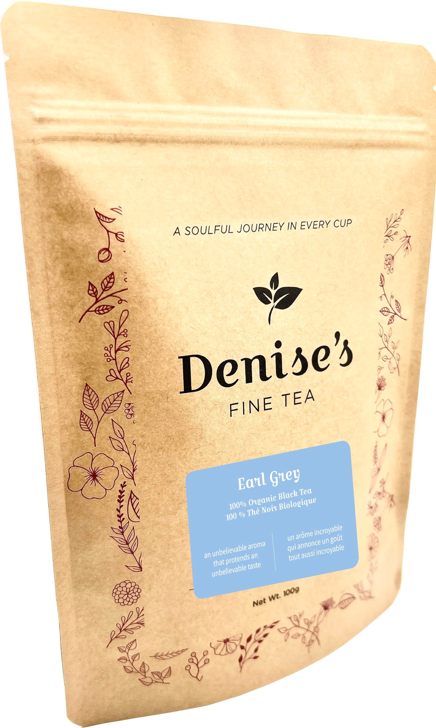 Denise's Fine Tea, USDA Organic, Earl Grey Black Tea, Loose Leaf (100g)
