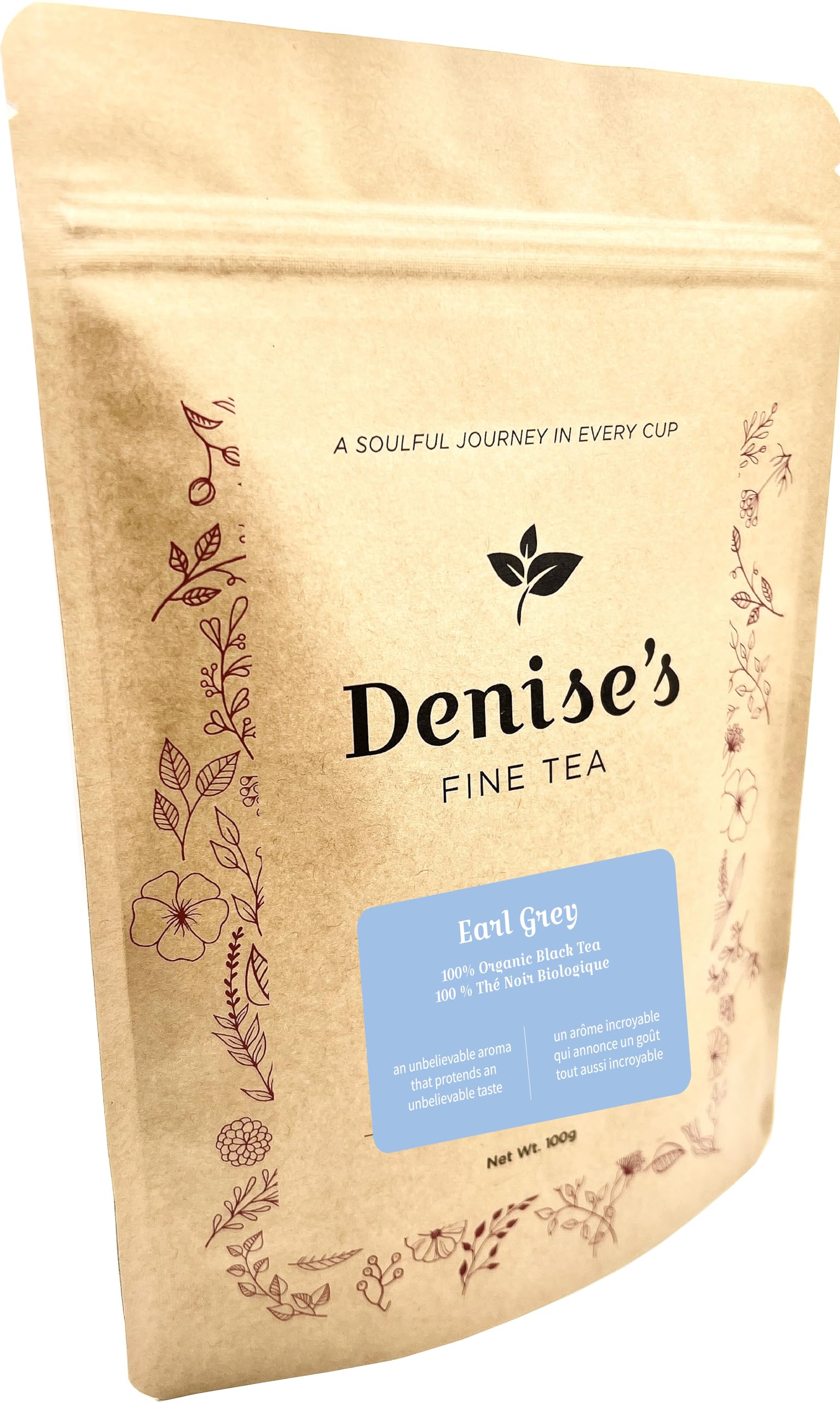 Denise's Fine Tea, USDA Organic, Earl Grey Black Tea, Loose Leaf (100g)