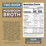 Two River Lion's Mane Mushroom Broth made with organic Lion's Mane and Shiitake Mushrooms, vegan plus adaptogens, perfect for sipping and souping
