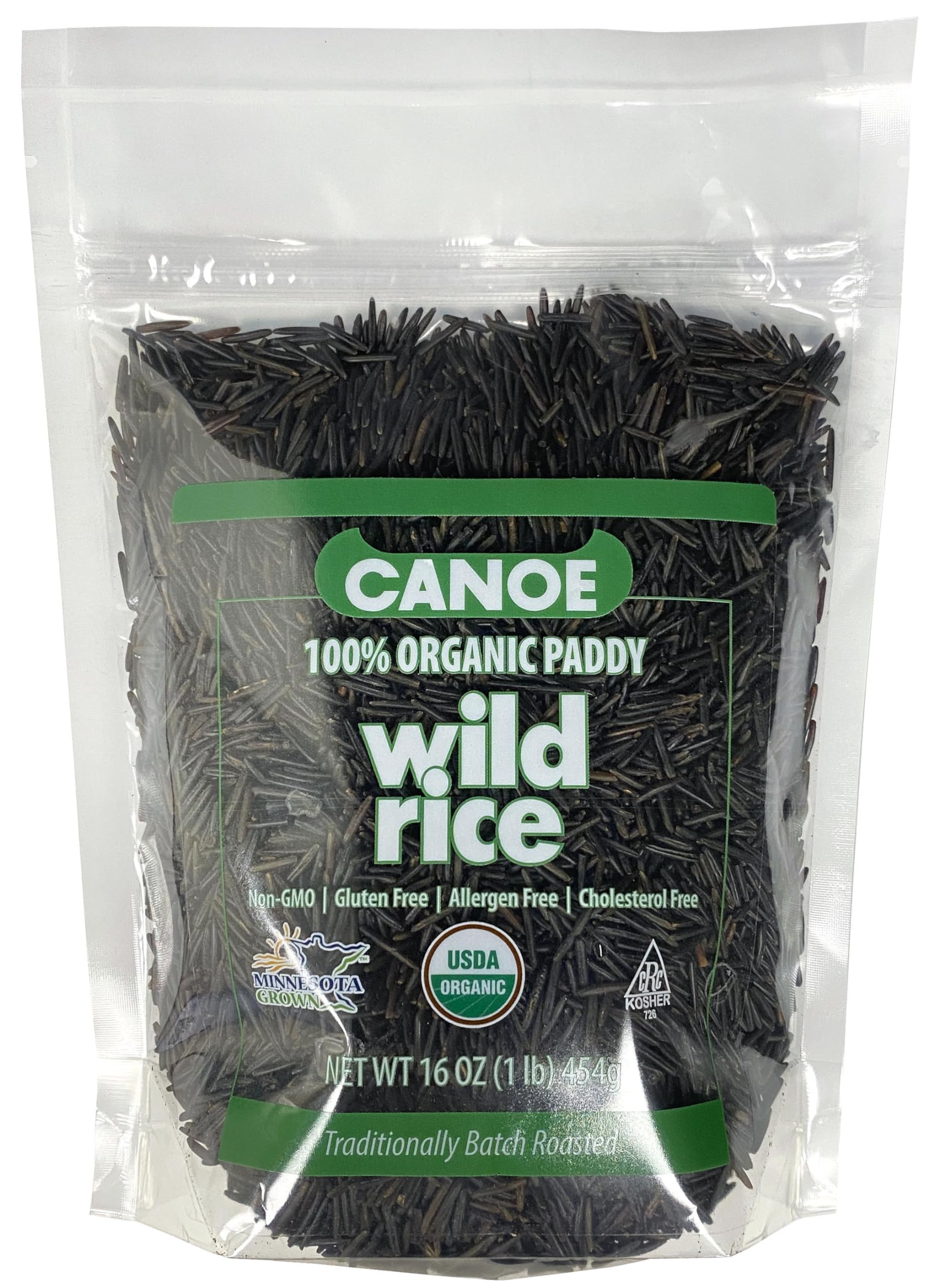 Canoe 100% Organic Whole Grain Wild Rice, Minnesota Harvested, 1 lb