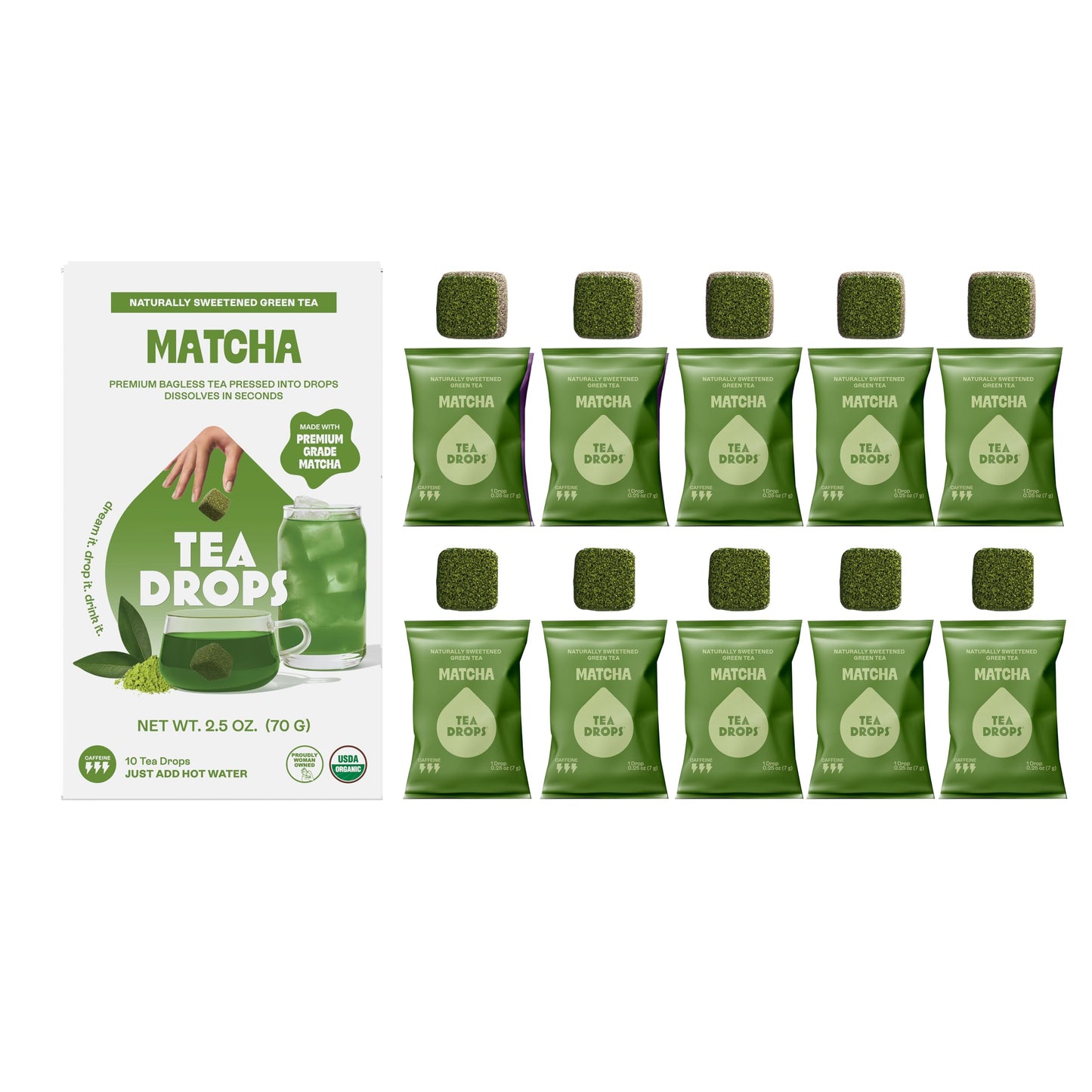 Tea Drops, Tea Matcha Green Organic 10 Count, 2.5 Ounce