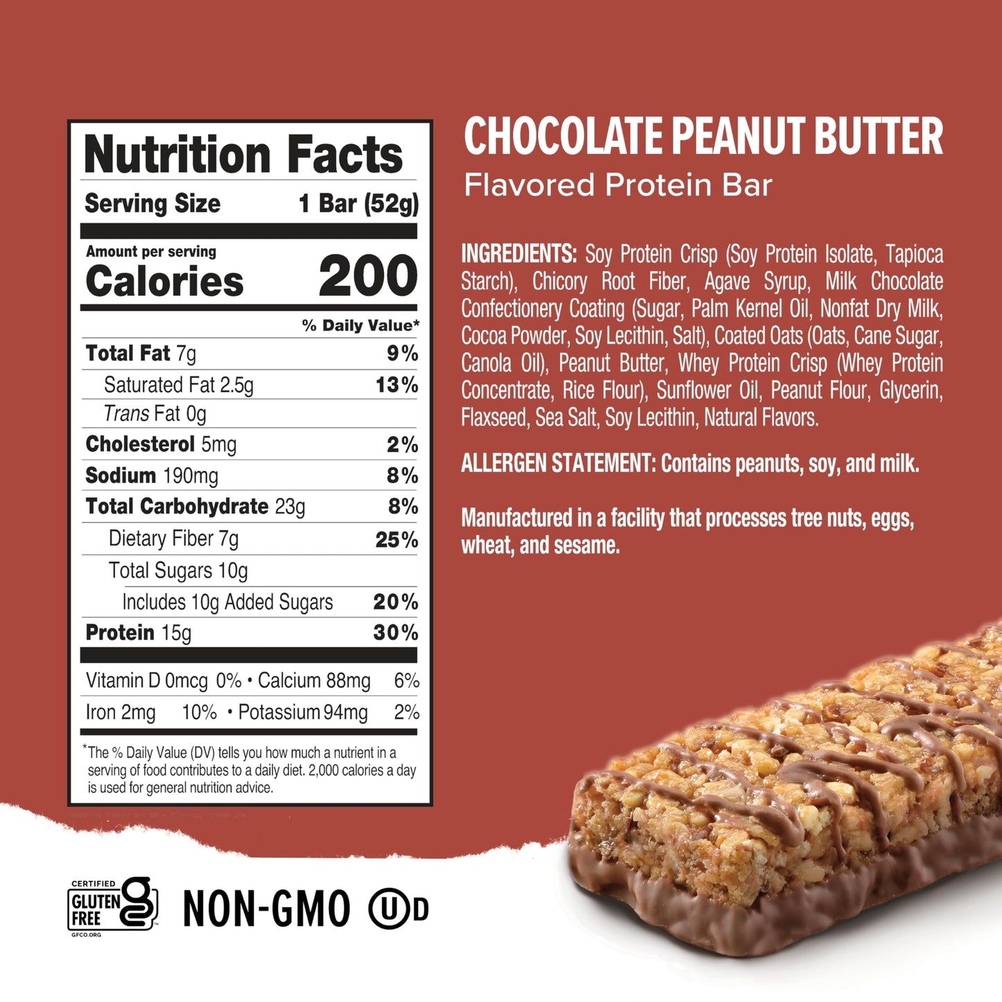 Ready® Protein Bars - High-Protein Snack with 15g Whey Protein, All-Natural Ingredients, Supports Lean Muscle and Recovery - Chocolate Peanut Butter