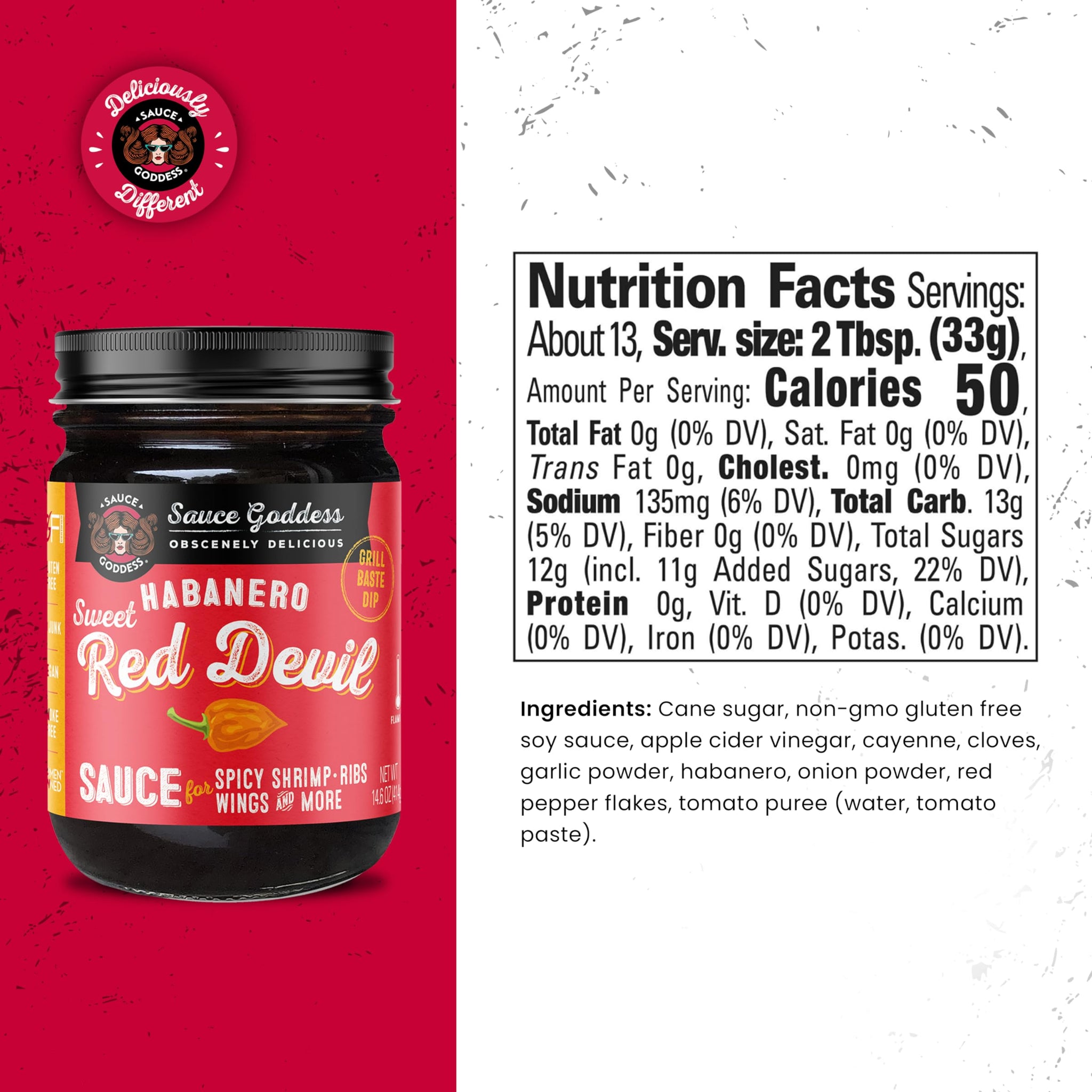 Sauce Goddess - Sweet Red Devil Habanero BBQ Sauce - Fiery & Flavorful for Chicken Wings, Burgers & More, Vegan, Low Sodium, No Additives - 14.6oz
