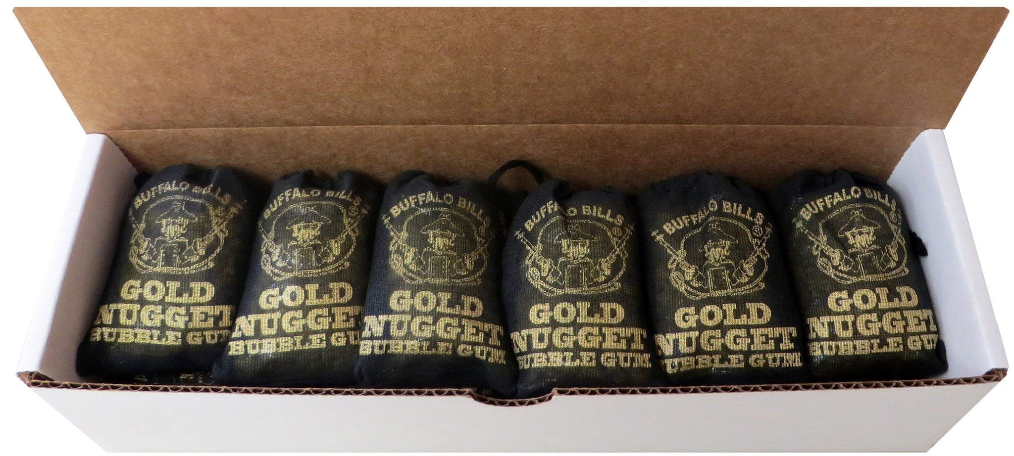 Buffalo Bills Gold Nugget Bubble Gum 15-Ct Boxes (15 black 2oz burlap bags of gold nugget gum)