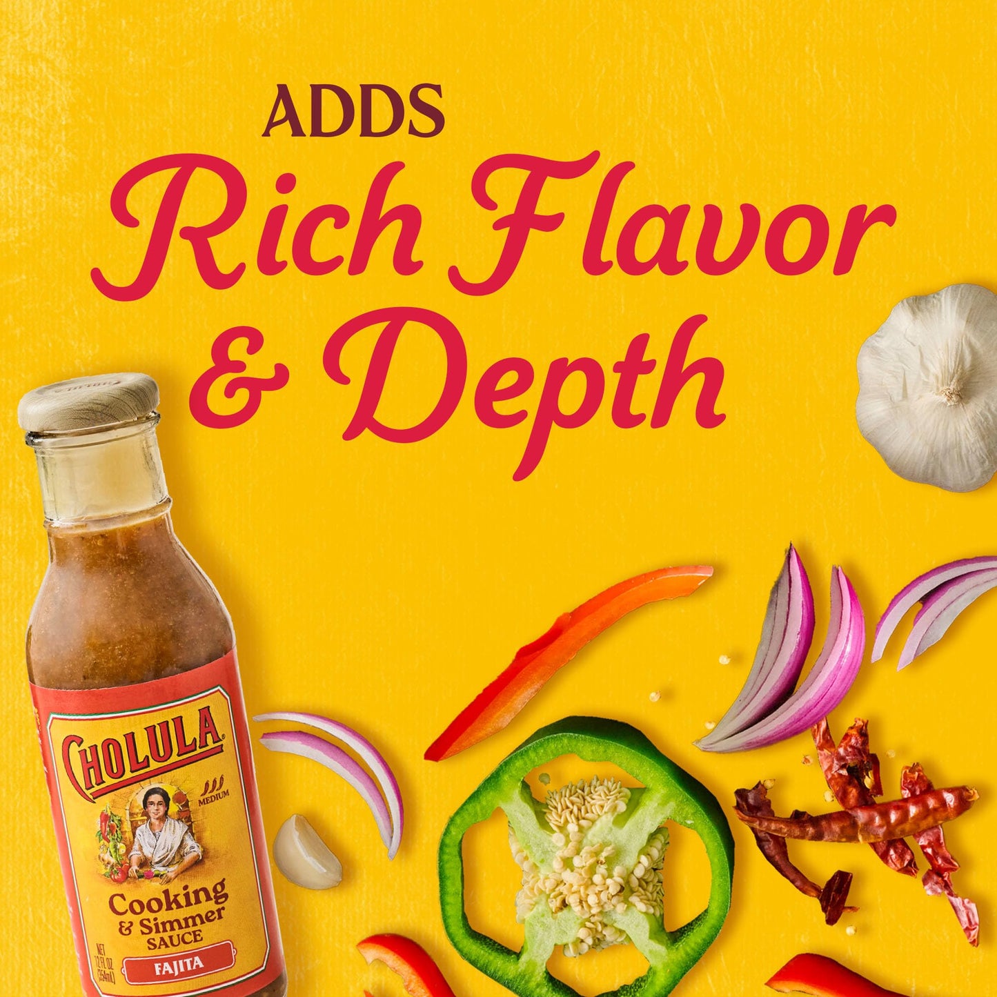 Cholula Cooking & Simmer Sauce, Fajita, Medium Heat, For Chicken, Steak, Shrimp & Veggie Fajitas, 12 fl oz